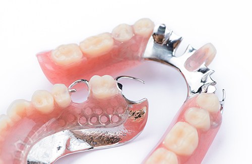 Partial dentures on white background