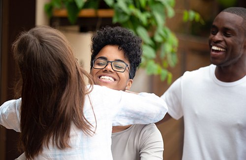 Woman smiling with friends