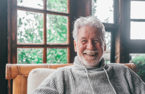 Closeup of senior man smiling at home